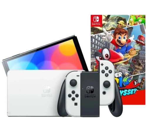 Игровая приставка Nintendo Switch OLED 64 ГБ, белый  + Игра Super Mario Odyssey
