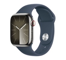 Apple Watch S9 41mm Silver Stainless Steel Case with Sport Band Storm Blue S/M
