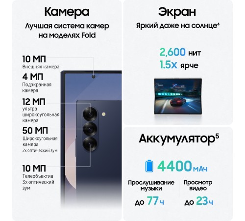 Смартфон Samsung Galaxy Z Fold6 12/1 ТБ, Dual: nano SIM + eSIM, Темно-синий