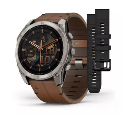Умные часы Garmin Fenix 8 51mm Amoled Sapphire Bare Titanium Black with Chestnut Leather Band plus Black Silicone Band 010-02905-40 Умные часы Garmin Fenix 8 51mm Amoled Sapphire Bare Titanium Black with Chestnut Leather Band plus Black Silicone Band 010-02905-40