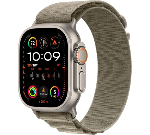 Умные часы Apple Watch Ultra 2 49 мм Titanium Case, титановый/olive Alpine Loop (М)