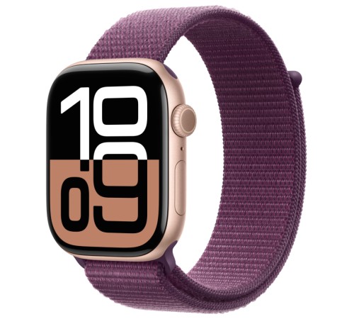 Apple Watch S10 46mm Rose Gold Aluminum Case with Plum Sport Loop 