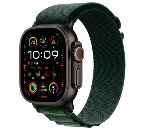 Умные часы Apple Watch Ultra 2 (2024) GPS + Cellular, 49 мм, корпус из черного титана, ремешок Alpine Loop Dark Green зеленого цвета, US, размер S