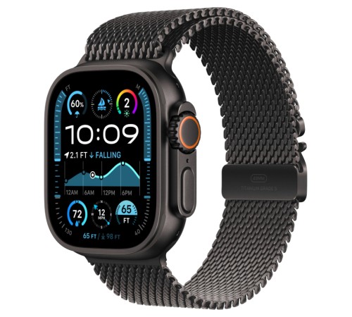 Умные часы Apple Watch Ultra 2 (2024) GPS + Cellular, 49 мм, корпус из черного титана, ремешок Black Titanium Milanese Loop, S
