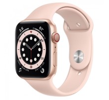 Умные часы Apple Watch Series 6 44 мм, алюминий золотистый, sport band pink Умные часы Apple Watch Series 6 44 мм, алюминий золотистый, sport band pink
